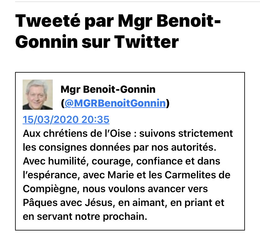 Tweeté par Mgr Benoit Gonnin sur Twitter