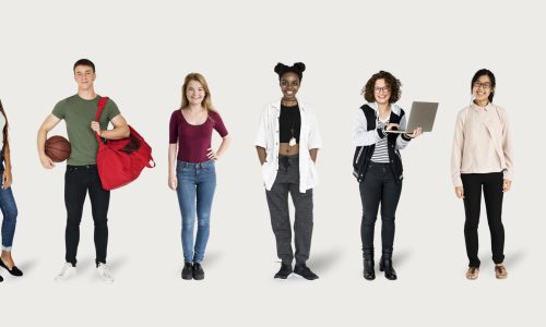 Young student character mockups set